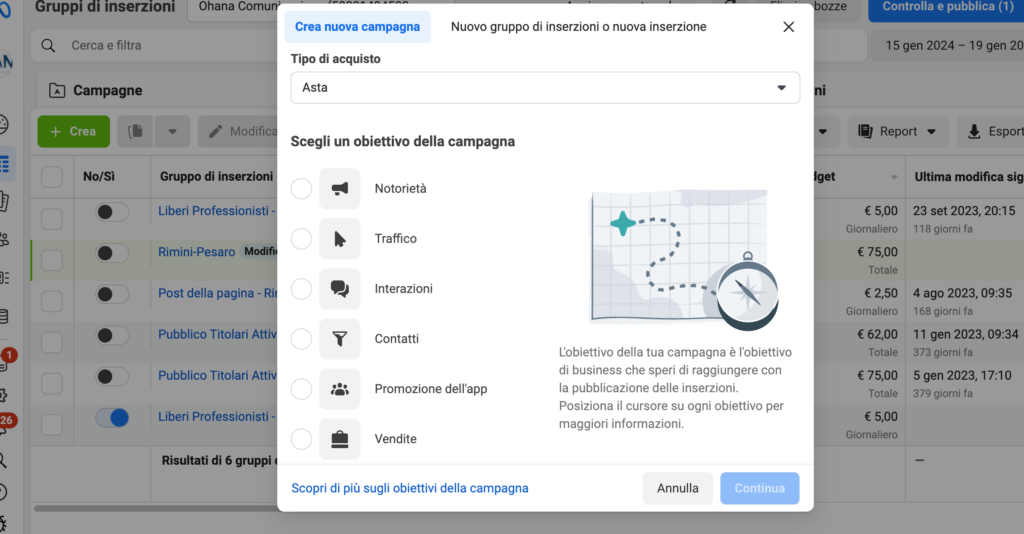 pubblicità su facebook tipi di campagna